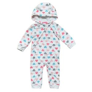 Carters Soft Fleece Comfy Hooded Bear Heart One Piece Baby Toddler Zip Up 18m